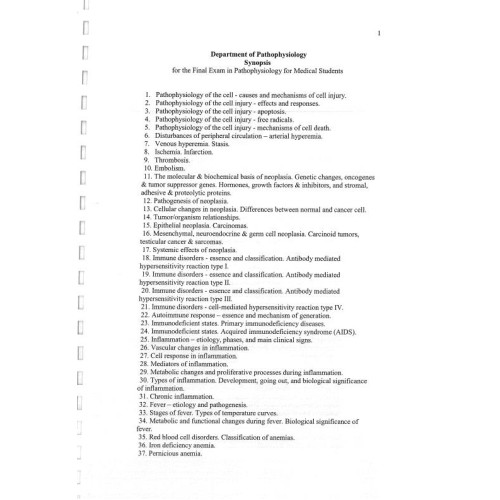 Department of Pathophysiology Synopsis for the Final Exam in Pathophysiology for Medical Students Department of Pathophysiology Synopsis for the Final Exam in Pathophysiology for Medical Students