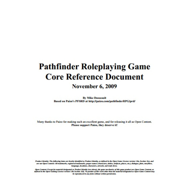 Pathfinder Roleplaying Game Core Reference Document