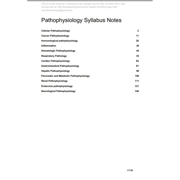 Pathophysiology Sillabus Notes