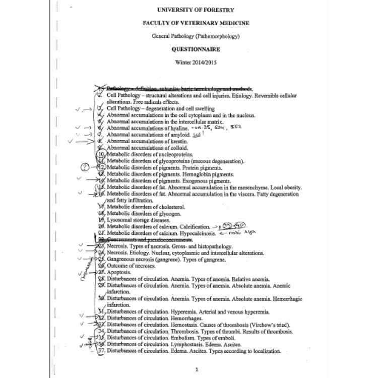 General Pathology, Questionaire, 2014-2015