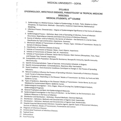 Epidemiology infection diseasse parasitology and tropical diseasse medical students 6 course Epidemiology infection diseasse parasitology and tropical diseasse medical students 6 course