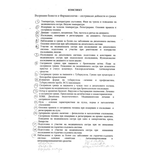 Съкратени теми по Вътрешни болести заа медицински сестри